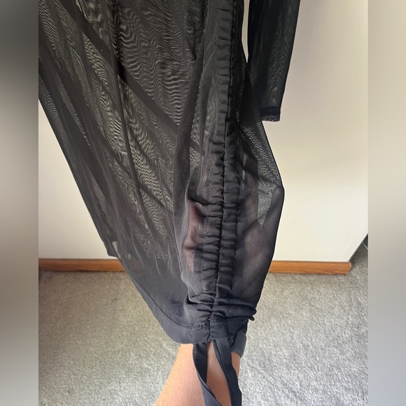 Sheer Black Long Sleeve Swimsuit Coverup w/ Adjustable Cinch on One Side - Picture 2 of 2